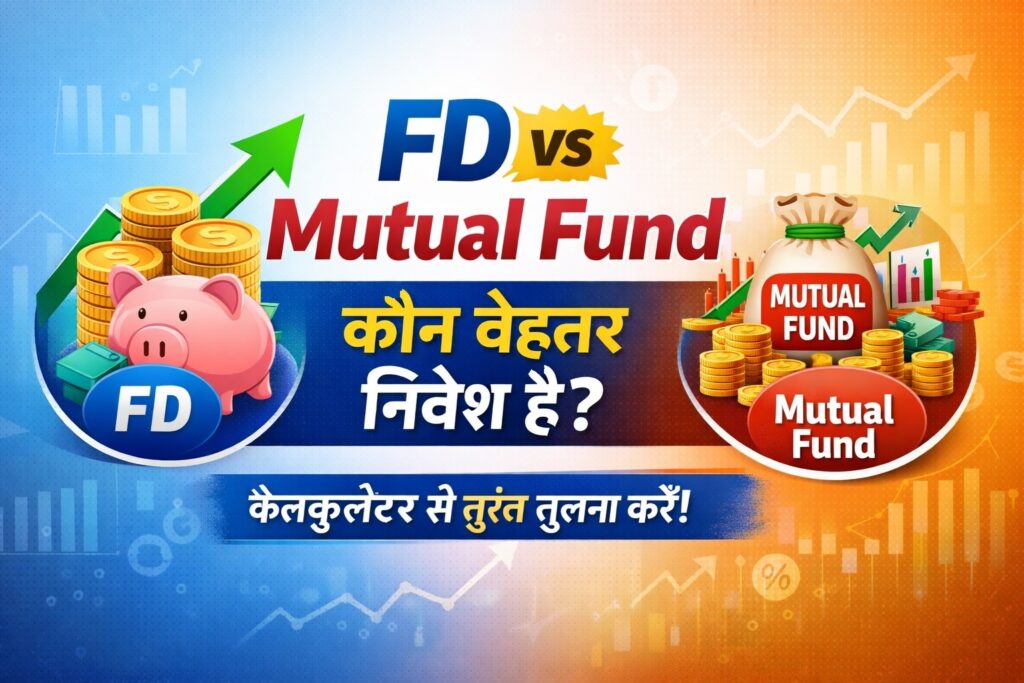 FD vs Mutual Fund – कौन बेहतर निवेश है? हिंदी कैलकुलेटर बैनर | Fixed Deposit और Mutual Fund रिटर्न तुलना