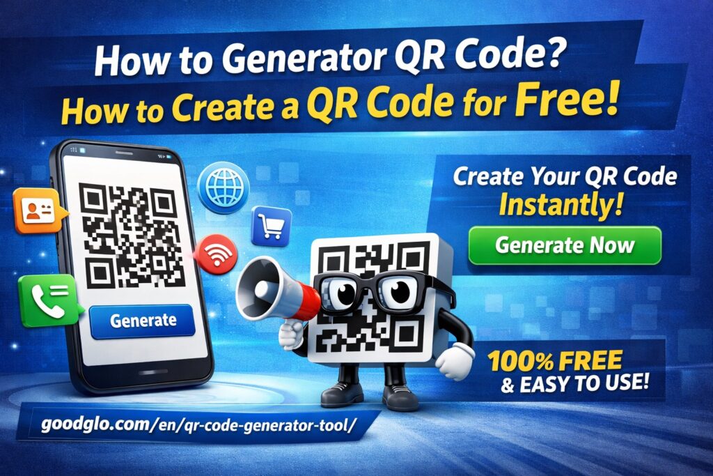 How to generate QR code for free using QR code generator tool step by step guide banner with smartphone and QR code